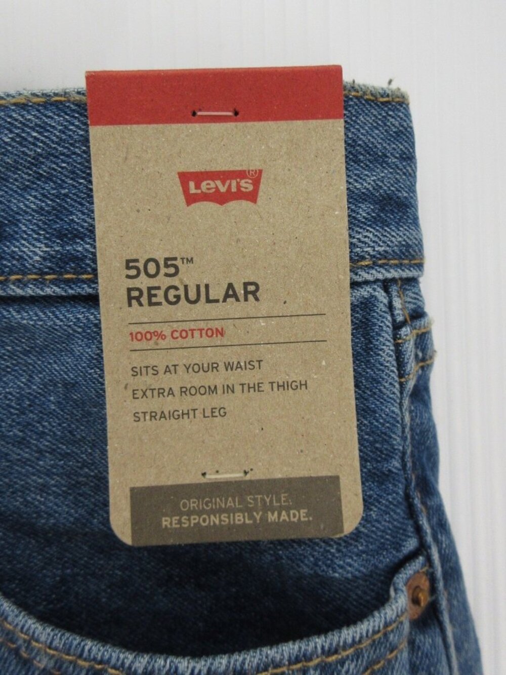 Levis 505 Jeans 44X32 Regular Fit Straight Leg Red Tab Denim Pants NEW - Picture 3 of 15
